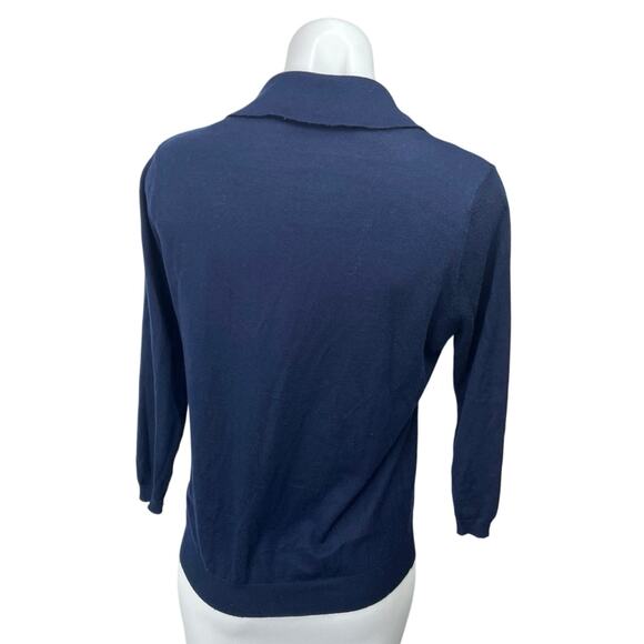 Zara Women's Blue Wool 3/4 Sleeve Button Front Collar Polo Sweater Shirt Top M - Picture 2 of 4